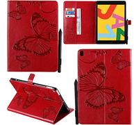 DodoBuy iPad 10.2"/iPad Pro 10.5/iPad Air 10.5 Coque Modèle 3D Papillon PU Cuir Flip Folio Housse Étui Cover Case Wallet Portefeuille Support Béquille Pochette pour iPad 10.2"/Pro 10.5 - Rouge