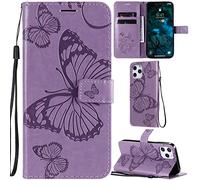 DodoBuy iPhone 12 Pro Max Coque Modèle 3D Papillon PU Cuir Flip Housse Étui Cover Case Wallet Portefeuille Support Béquille Dragonne Fermeture Magnétique pour iPhone 12 Pro Max - Violet