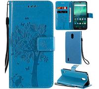 DodoBuy Nokia 1.3 Coque Motif Arbre Chat PU Cuir Flip Housse Étui Cover Case Wallet Portefeuille Support avec Porte-Cartes pour Nokia 1.3 - Bleu