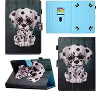 DodoBuy Universel Coque pour 9,7" 10" 10,1" Pouces Android Tablets, PU Cuir Flip Cover Housse Étui Case Mince Wallet Supporter avec Carte de Crédit Fentes Fermoir Magnétique - Blanc Chien