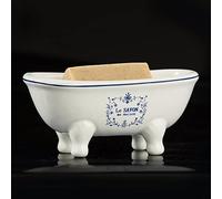 dodococa Mini-porte-savon en céramique Aqua Eden, pied de griffe, double face, vintage, porte-savon décoratif, 14,5 cm, 1 pièce