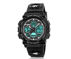 Dodosky Montre étanche Multifonction LED pour Enfants - Cadeaux pour Enfants, Noir-a, Sangle