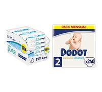 Dodot Aqua Pure Lingettes pour bébé, 99% d'eau, 864 lingettes, 18 paquets (18 x 48) & Sensitive - Couches pour bébé Talla 2 (240 Unidad)