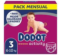 Dodot Couches Bébé Activity Taille 3 (6-10 kg), 224 Couches avec Ajustement Plus Résistant