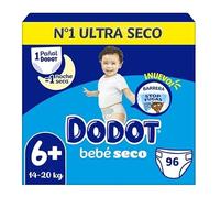 Dodot Couches bébé sec Taille 6+ (14-20 kg), pack de 96 unités, protection anti-fuite, triple couche absorbante, jusqu'à 12 heures au sec