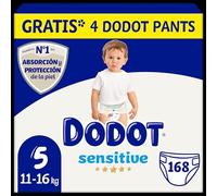 Dodot diapers sensitive baby, size 5 (11-16 kg), 168 diapers + 4 gift pants, up to 12 h antifugal protection and skin care, monthly pack