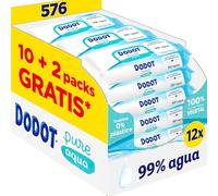 Dodot Pure Aqua Lingettes pour bébé, 576 lingettes - 12 paquets de 48 unités. Lingettes 99 % d'eau, sans plastique. Aide à restaurer le pH naturel de la peau