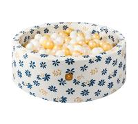 Dodozen Piscine à Balles Molles 90x30cm/200 Balles ∅ 7cm pour Bébé Enfant - Mousse Haute Résilience - Velours Super Doux - Nettoyage Amovible - Tourbillon de Pétales:Blanc/Transparent/Doré