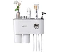 DoDuo Distributeur Automatique de Dentifrice, Porte-Brosse à Dents Mural Multifonctionnel et Kit Presse-Dentifrice avec Couvercle Anti-Poussière