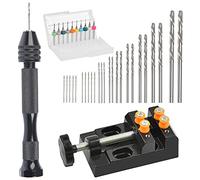 DODUOS 37 Pièces Ensemble de Perceuse à Main Mini Perceuse à Main de Precision Aluminum Mandrin Sans oret Fraise Twist Forets Torsion et Étau Banc pour Artisanat Sculpture Bricolag