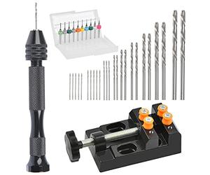 DODUOS 37 Pièces Ensemble de Perceuse à Main Mini Perceuse à Main de Precision Aluminum Mandrin Sans oret Fraise Twist Forets Torsion et Étau Banc pour Artisanat Sculpture Bricolag