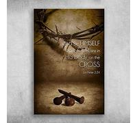 Dodurou Panneau en étain avec inscription « and He Himself bore Our sins in His Body On The Cross, God and The Crown for Street Garage Family Cafe Bar FarmCountry » - Décoration murale - 20,3 x 30,5