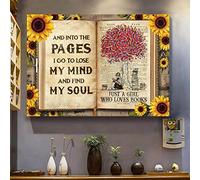 Dodurou Panneau en étain avec inscription « and Into The Page I Go to Lose My Mind and Find My Soul Just A Girl Who Loves Books for Street Garage Family Cafe Bar Ferme Country » - Décoration murale