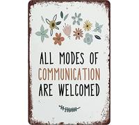 Dodurou Plaque en métal vintage avec inscription « All Modes of Communication are Welcomed » - Décoration murale rétro pour maison, porte, jardin, bars, restaurants, cafés, bureaux, magasins, pubs