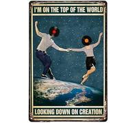 Dodurou Plaque en métal vintage Viny Record Couple I'M On The Top of The World Looking Down On Creation Music Dance Metal Metal Metal Sign Beer Retro Vintage Decor Metal Tin Stickers muraux 15,2 x