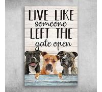 Dodurou Plaque murale en étain avec inscription « American Pit Bull Terrier Live Like Someone Left The Gate Open » pour rue, garage, famille, café, bar, ferme, salle de bain, 15,2 x 20,3 cm