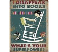 Dodurou Plaque vintage en métal avec inscription « I Disappear Into Books What's Your Superpower » - Décoration murale rétro nostalgique pour la maison, la cuisine, le café, le bar, les vacances