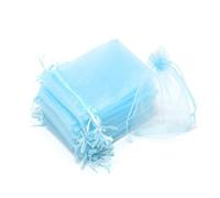 DODXIAOBEUL Lot de 100 petits sacs en organza avec cordon de serrage pour Noël, bonbons, mariage, fête d'anniversaire (bleu clair) 15,2 x 20,3 cm