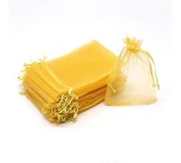DODXIAOBEUL Lot de 100 petits sacs en organza avec cordon de serrage pour Noël, bonbons, mariage, fête d'anniversaire (doré) 15,2 x 20,3 cm
