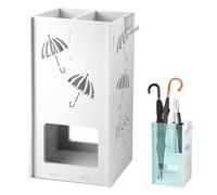 DoeDoefong Porte-Parapluie Avec 4 Crochets et 2 Zones Séparées, Bois+PVC Support à Parapluies Porteparapluies Porte Parapluie Blanc , Motif Évidé, Élément Décoratif pour Couloir et Entrée