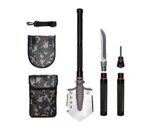 Dönges Pelle pliante multifonctionnelle avec 3 longueurs | Pelle combinée en acier inoxydable | Pelle pliante noire pour survie, randonnée, camping | Équipement de survie avec sac de transport