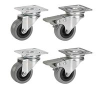 Dörner + Helmer 450100 Lot de 4 roulettes pour appareil photo, Ø 50 mm, 2 roulettes avec frein, roue en caoutchouc, plaque 42 x 42 mm, charge maximale 105 kg, roulettes pour meubles, roulettes