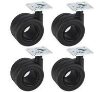 Dörner + Helmer Lot de 4 roulettes doubles en plastique - 65 x 43 mm - Charge maximale : 240 kg - Plaque de 47 x 47 mm - Noir