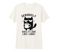 Does It Look Like I Care Funny Cat T-Shirt Haut de Gamme