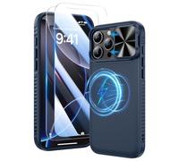 Doeshine Coque pour iPhone 16 Pro, [3 en 1] avec Mag Safe & Cache Caméra, [2X Verre Trempé Protection], TPU Antichoc Protection Militaire Étui Protection Magnétique Case pour iPhone 16 Pro 2024 (Bleu)