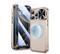 Doeshine Coque pour iPhone 16 Pro, [3 en 1] avec Mag Safe & Cache Caméra, [2X Verre Trempé], TPU Antichoc Protection Militaire Étui Magnétique Case pour iPhone 16 Pro 2024 (Or)