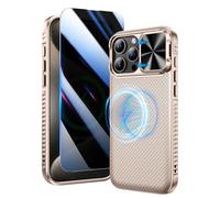 Doeshine Coque pour iPhone 16 Pro Max, avec Mag-Safe & Cache Caméra, [Privacy Protecteur D'écran], Fin et Elégant, TPU Antichoc Militaire Étui Magnétique Case pour iPhone 16 Pro Max 5G 2024 (Or)