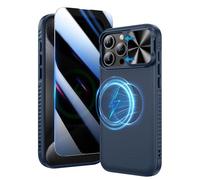 Doeshine Coque pour iPhone 16 Pro Max, avec Mag-Safe & Cache Caméra, [Privacy Protecteur D'écran], Fin et Elégant, TPU Antichoc Militaire Étui Magnétique Case pour iPhone 16 Pro Max 5G 2024 (Bleu)