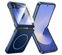 Doeshine Coque pour Samsung Galaxy Z Flip 7 FE/Z Flip 6 Mag-Safe, Ultra Mince, [Verre Trempé Protection Écran], Hard PC, Antichoc Anti-Rayures Bumper Protection Etui Housse Case Cover 5G 2025 (Bleu)