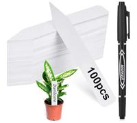 DOETYD 100 pièces étiquettes en plastique pour plantes, 10x2cm imperméables accessoires jardinage étanche de jardin blanc avec 1 Marqueurs pour légumes, plantes et semis