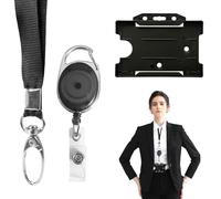 DOETYD Lot de 3 cordons et porte-badges rétractables avec enrouleur de badge rétractable, porte-carte d'identité et porte-clés pour carte de crédit, noir