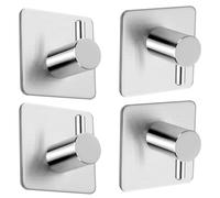 DOETYD Lot de 4 crochets autocollants en acier inoxydable pour serviettes - Crochets étanches pour manteau, salle de bain, cuisine, porte murale