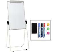 DOEWORKS Tableau Blanc Chevalet 90 x 60cm avec U-Support, Tableau Magnétique Double Face, Hauteur Réglable & Pliable pour Maison École Bureau, Blanc