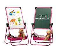 DOEWORKS Tableau Enfant Chevalet Tableaux Magnetiques Enfant avec U-Support, Chevalet Double Face Tableau Blanc et Noir, Hauteur Réglable & Rotation à 360°, Rose