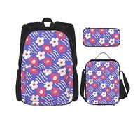 DOFFO Ensemble de 3 sacs à dos à imprimé fleurs flottantes, sac à dos de voyage pour ordinateur portable pour femmes et hommes, sac à livres décontracté avec sac à déjeuner, trousse à crayons, noir,