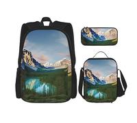 DOFFO Ensemble sac à dos imprimé parc national, sac à dos de voyage pour ordinateur portable pour femmes et hommes, sac à livres décontracté avec sac à déjeuner, trousse à crayons 3 pièces, noir, One