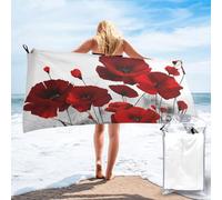 DOFFO Grande serviette de plage en microfibre, motif fleurs de coquelicot rouge, séchage rapide, serviette de bain pour voyage, plage, 78,7 x 160 cm, douce, absorbante, légère pour camping, piscine
