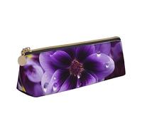 DOFFO Jolie trousse à crayons esthétique avec imprimé de fleurs violettes - Petite trousse à crayons durable avec fermeture éclair pour femme - Pour le bureau, le travail et les études, blanc, Taille