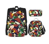 DOFFO Lot de 3 sacs à dos à imprimé camouflage, sac à dos de voyage pour ordinateur portable pour femmes et hommes, sac à dos décontracté avec sac à déjeuner, trousse à crayons, noir, One Size