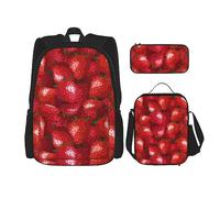 DOFFO Lot de 3 sacs à dos de voyage pour ordinateur portable avec sac à déjeuner et pochette à crayons Rouge, noir, One Size