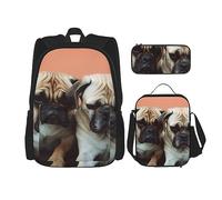 DOFFO Lot de 3 sacs à dos de voyage pour ordinateur portable avec sac à déjeuner et pochette à crayons Motif chien triste Pour homme et femme, noir, One Size