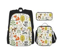 DOFFO Lot de 3 sacs à dos d'été avec imprimé animal, sac à dos de voyage pour ordinateur portable pour femmes et hommes, sac à livres décontracté avec sac à déjeuner, trousse à crayons, noir, One Size