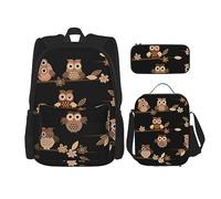DOFFO Lot de 3 sacs à dos pour ordinateur portable avec sac à déjeuner et pochette à crayons Marron, noir, One Size, Sacs à dos de jour