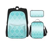 DOFFO Lot de 3 sacs à dos pour ordinateur portable de voyage avec sac à déjeuner et pochette à crayons Cyan, noir, One Size