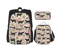 DOFFO Lot de 3 sacs à dos pour ordinateur portable de voyage avec sac à déjeuner et trousse à crayons, noir, One Size