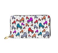 DOFFO Portefeuille en cuir imprimé Border Collie pour femme - Porte-monnaie fin avec fermeture éclair - Porte-cartes, Patins à roulettes colorés, Taille unique